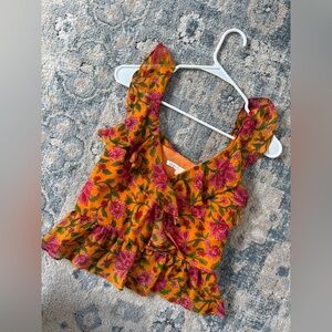 Veronica Beard Mustard Floral Ruffle Camisole